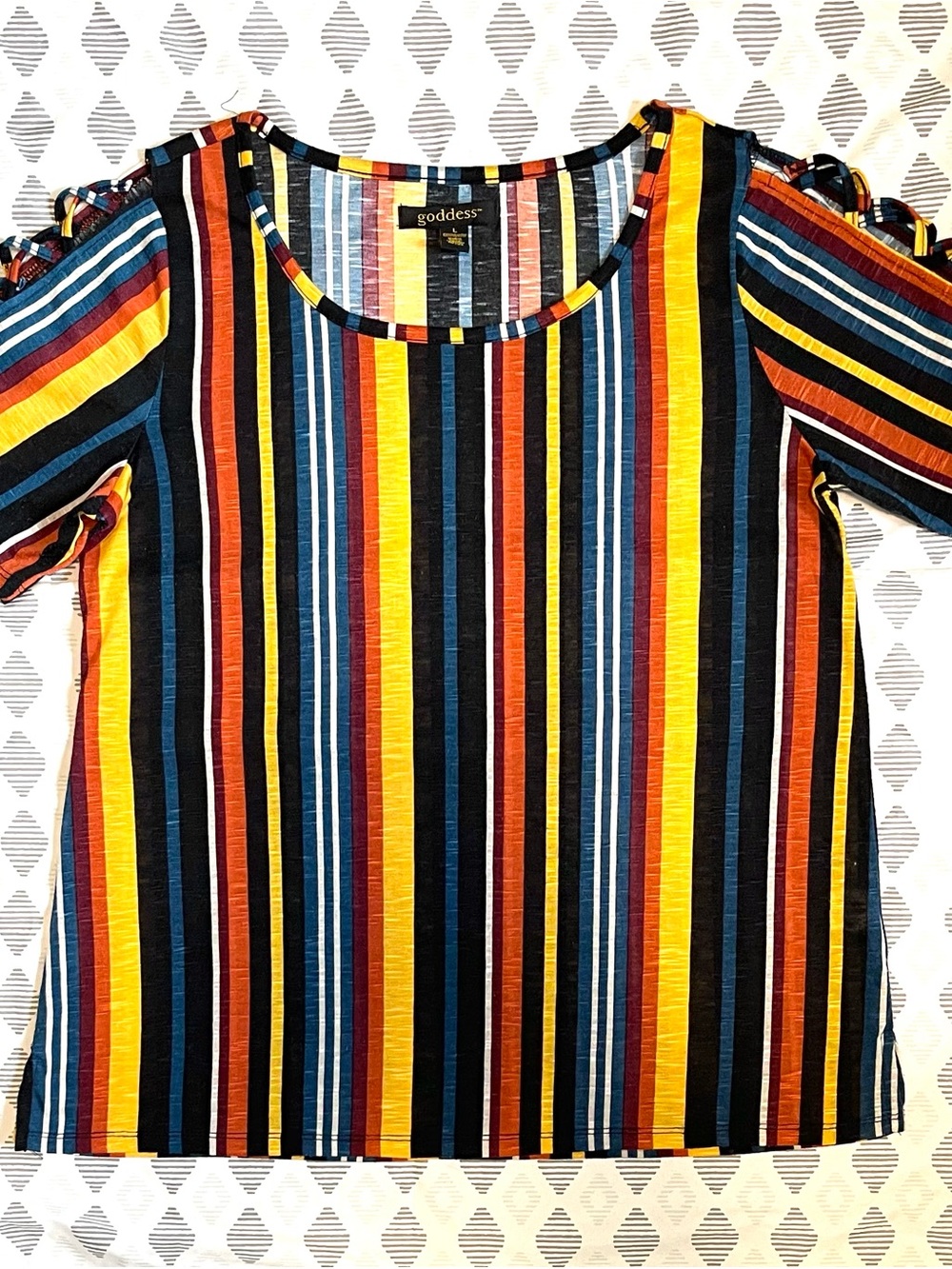 Goddess Striped Ladder Sleeve Top - Slub Knit & Boho Colors - Size Large